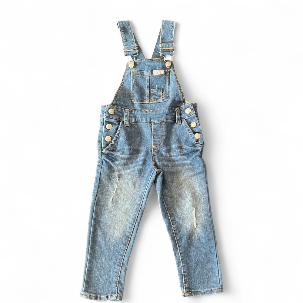 7 For All Mankind Toddler Girls Denim Overalls 24M Skinny Fit Distressed Jean